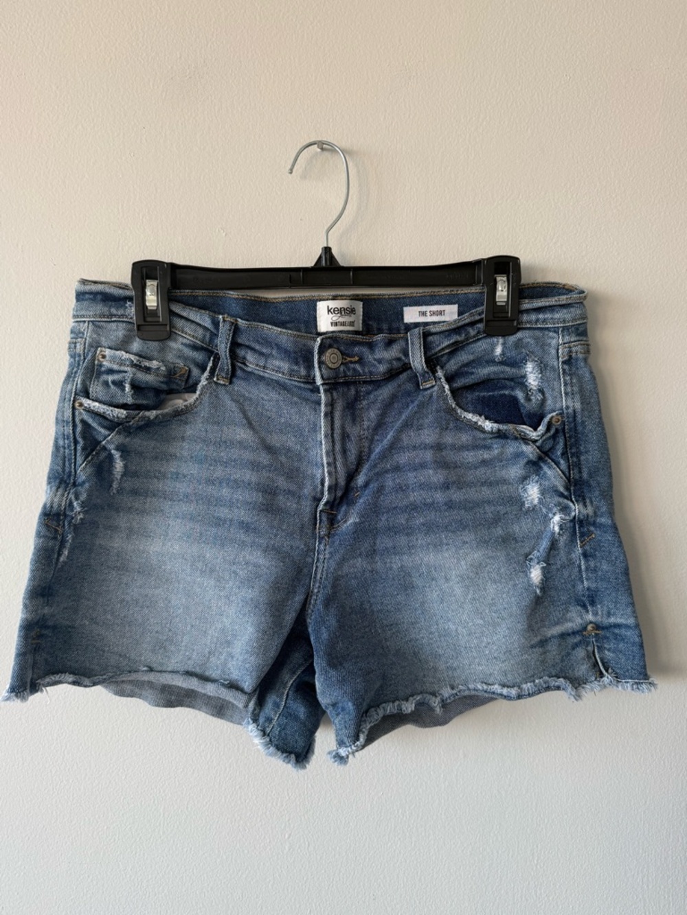 kensie Washed Blue Distressed Jean Shorts